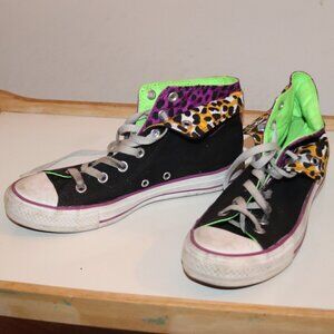 Converse Double Flap Leopard Black Purple Lime Green Women 8 Chuck Taylor Shoe